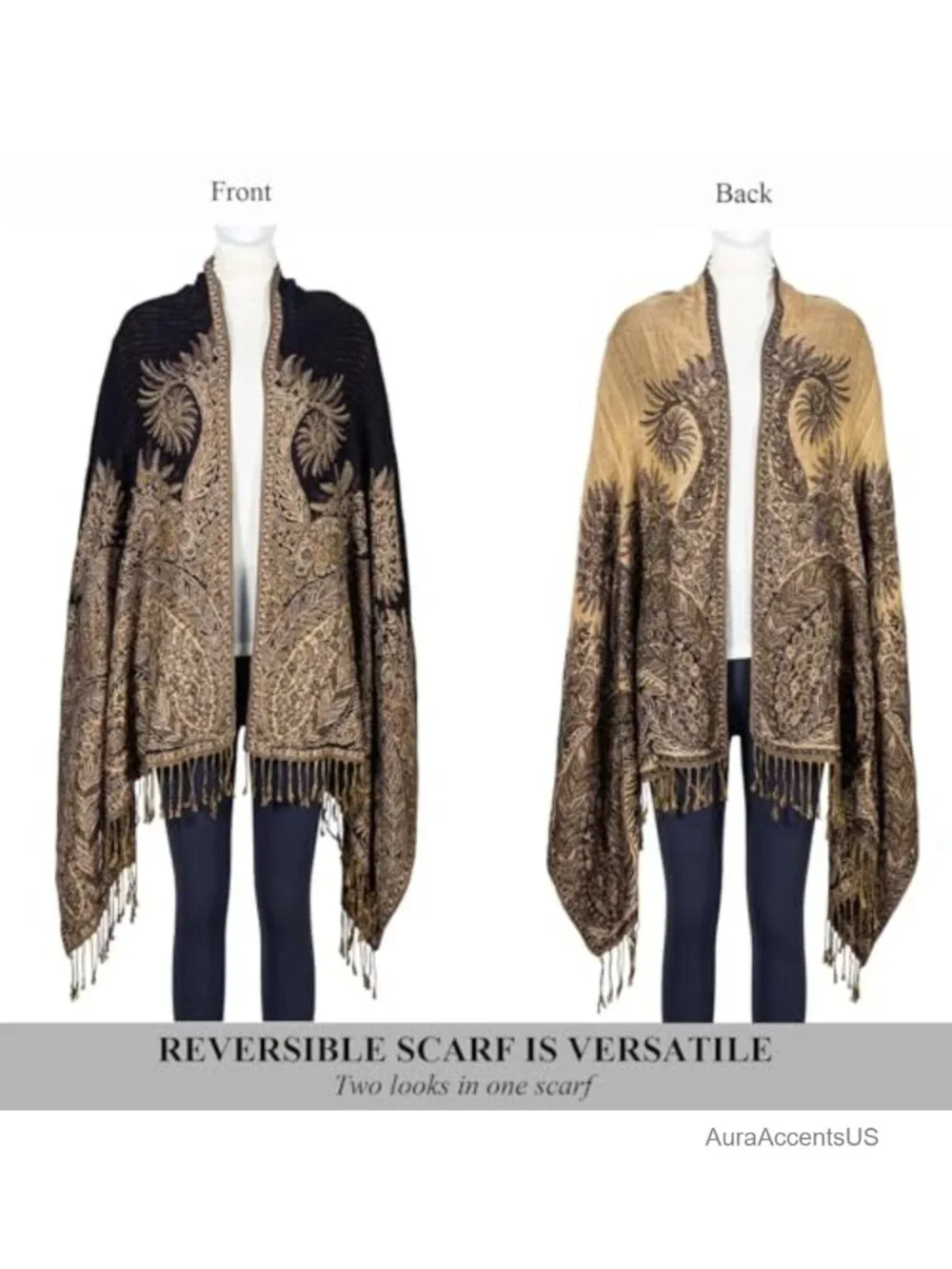 Viscose Acrylic Reversible Paisley Wrap Shawl Scarf for Women